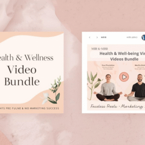 Health and Wellness Video Bundle with Master Resell Rights — Faceless Instagram Reels for Meditation, Mindfulness, and Marketing Success. Two people representing calmness and creativity on a soft pink background, promoting digital growth and well-being content.