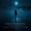 Night Swimming Horror eBook Cover — dark atmospheric artwork featuring a lonely figure near moonlit water, symbolizing fear, betrayal, and survival.