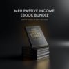 MRR Passive Income eBook Bundle with black and gold design, digital marketing books displayed with studio lighting — perfect for entrepreneurs and online income creators.